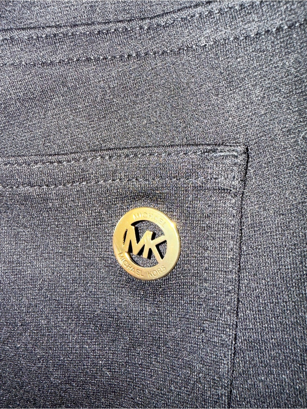 Michael Kors Slim Ankle Zip Pants Black Gold Logo Size 12 Stretch